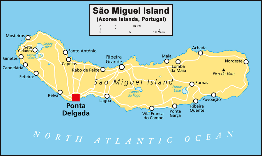 Map of Sao Miguel Island, Azores