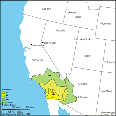 Map of Borrego Mountain Earthquake of 1968