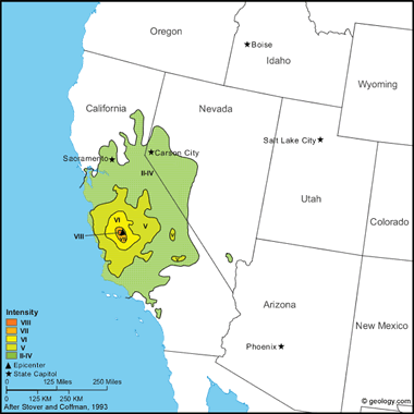 Map of Coalinga Earthquake of 1983