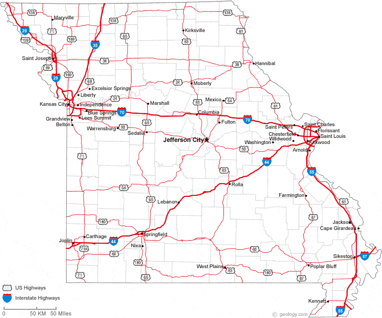 map of Missouri cities