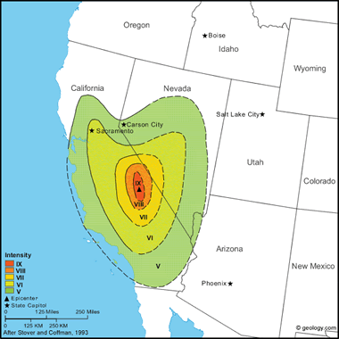Map of Owens Valley Earthquake of 1872
