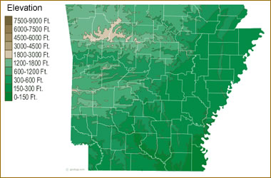Arkansas elevation map