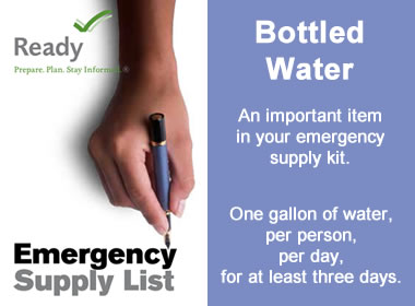 bottled water is an important item in your emergency supplies closet