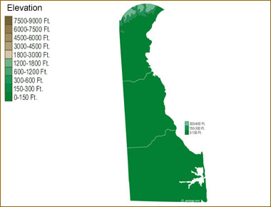 Delaware elevation map