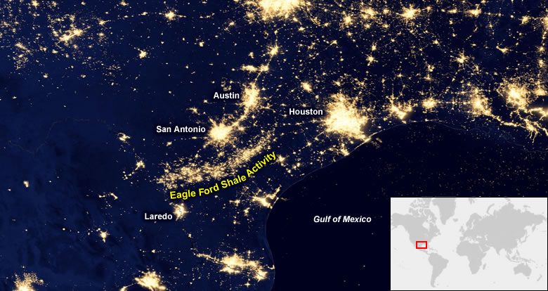 Eagle Ford Shale oil field from space
