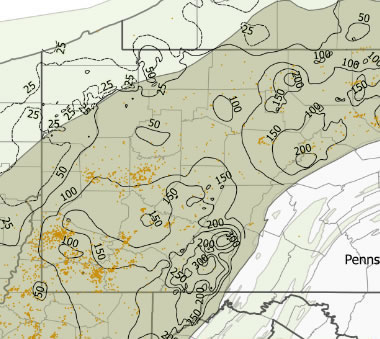 map of the Marcellus Shale thickness