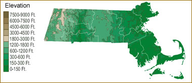 Massachusetts elevation map