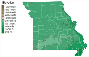 Missouri elevation map