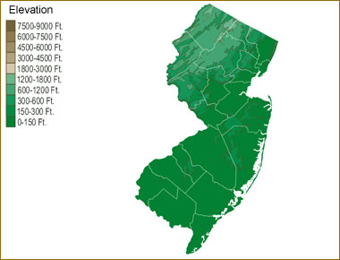 New Jersey elevation map