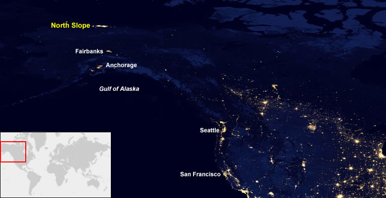 North Slope Alaska oil fields from space