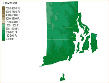 Rhode Island elevation map