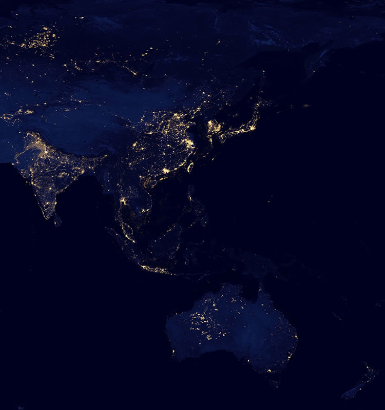 Asia and Australia at night