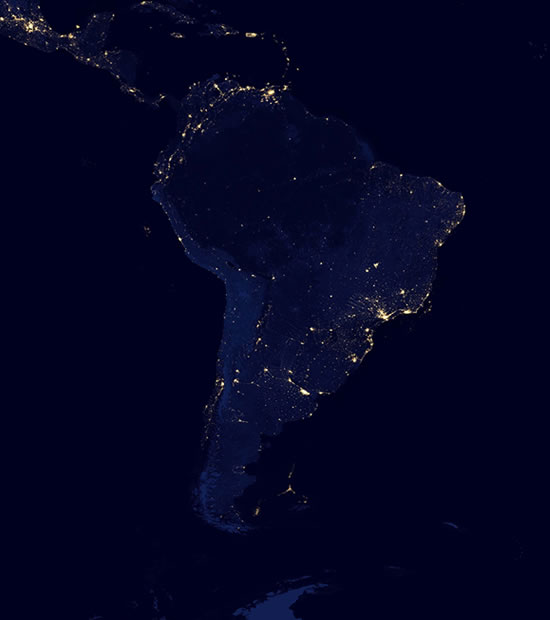 South America at night
