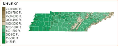 Tennessee elevation map