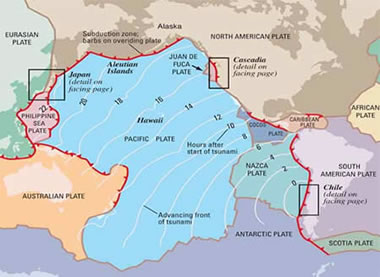 Tsunami travel time map