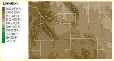 Wyoming elevation map